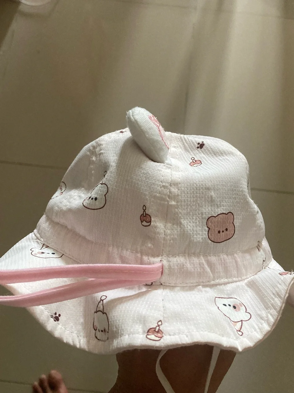 Cute White Bunny & Bear Printed Bucket Hat for Kids